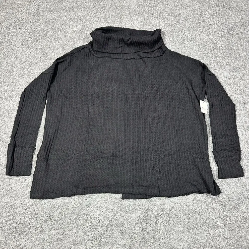 Free People Womens Juicy Medium Black Long Sleeve Cowl Split Back NWT MSRP $88 - Picture 2 of 8